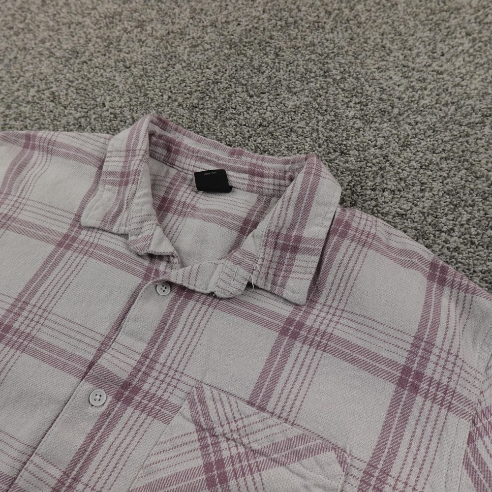 Oakley Shirt Mens 2XL Gray Purple Chamois Plaid Flannel Button Up Outdoor Hiking